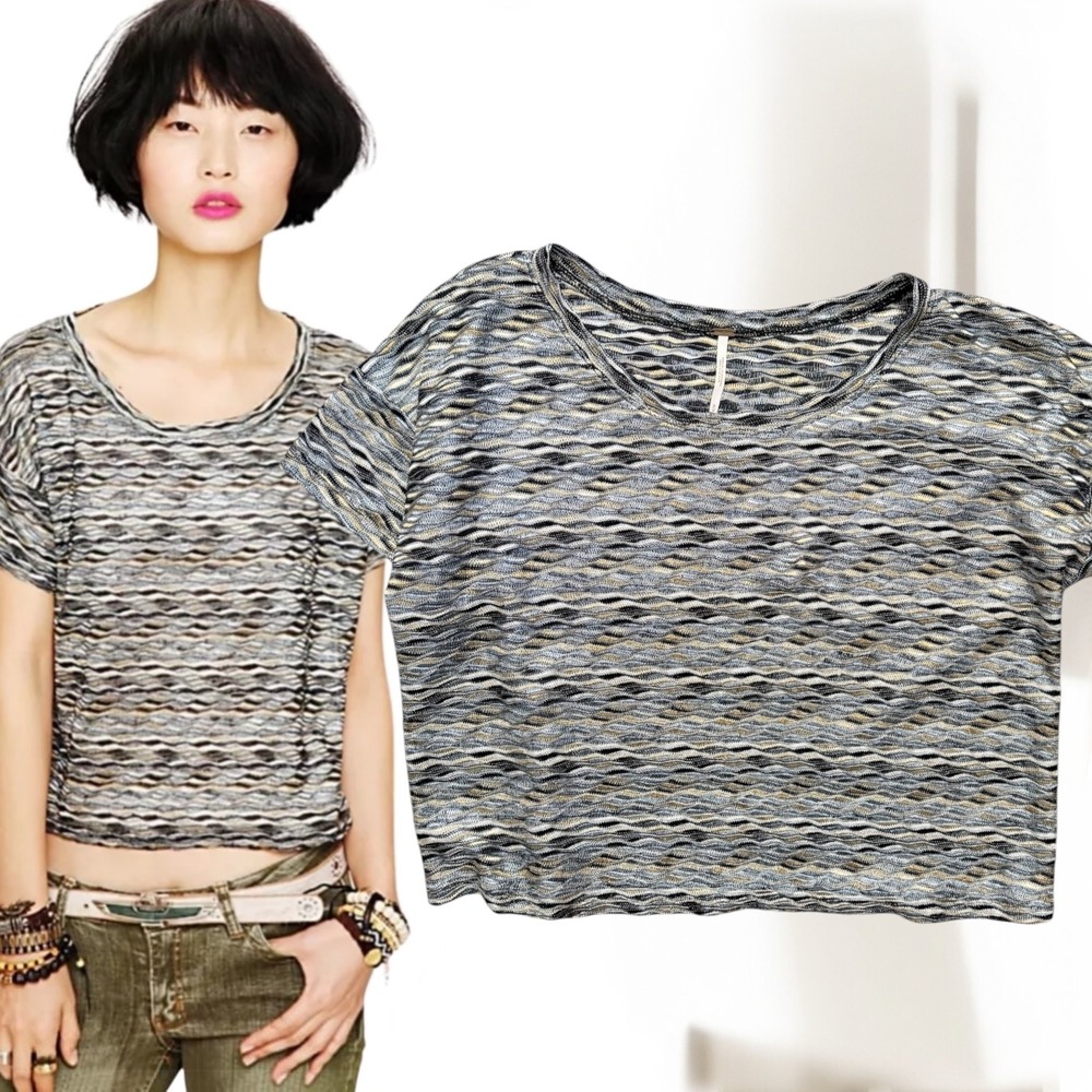 Free People Space Dye Knit Crop Tee Multi-Color Medium